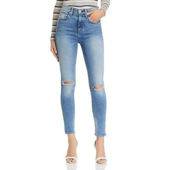 Rag & Bone Nina High Rise Ankle Skinny Distressed Tulsa Wash $225 Size 27 - Picture 1 of 9